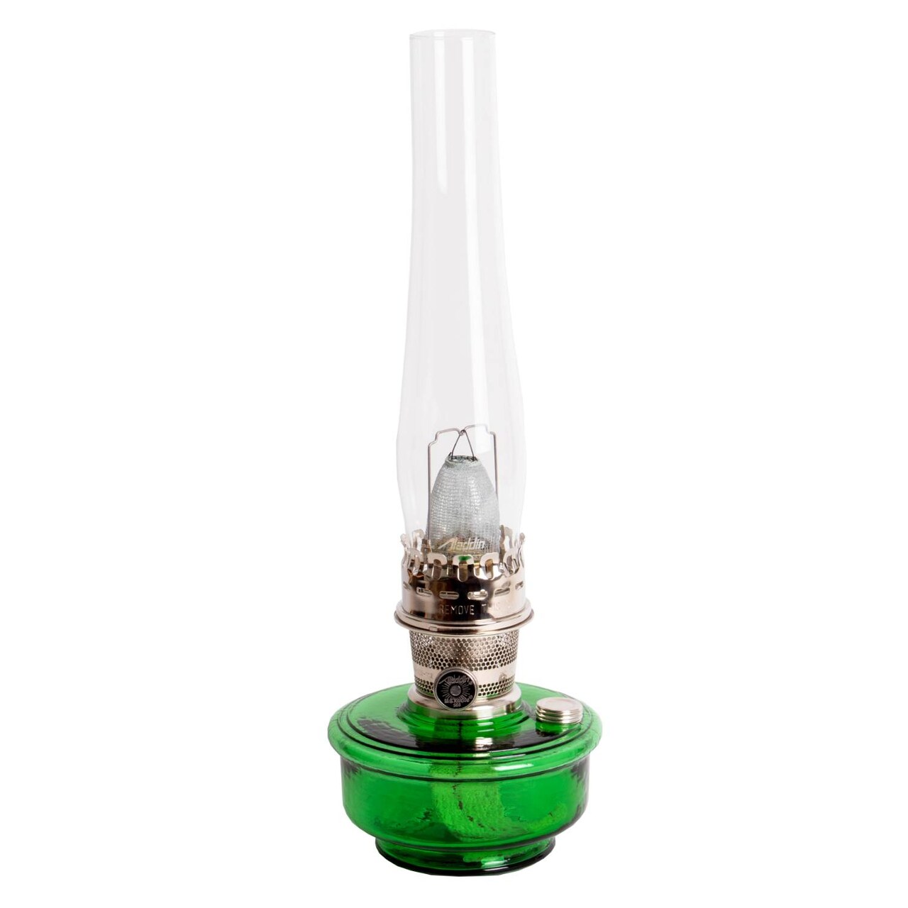 Aladdin Genie III Oil Lamp, Indoor Emergency Lighting for Shelf, Table or Hanging, Glass Bowl with Brass or Nickel Burner